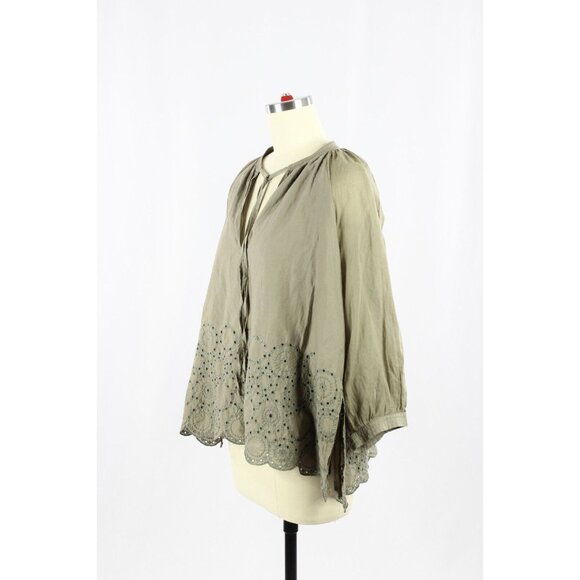HANA SAN Ornella Olive Green Cotton Voile Eyelet Tunic Blouse, Size 38/S - Picture 4 of 16
